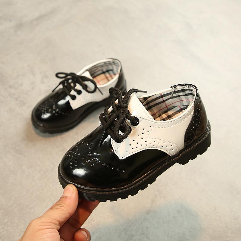 Boys and Girls Black Leather Shoes 2019 Spring and Autumn New British Style Children's 61 Performance Shoes Baby Kindergarten Shoes