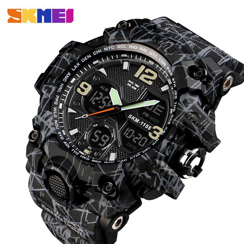 SKMEI New Men Sport Watches Digital Fashion Watch Chronograph Dual Display Alarm 50M Watwrproof EL Light Wristwatches 1155B