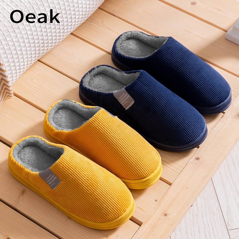 Oeak 【In Stock】Winter Men Women Bedroom slippers Thin Household Slippers  Wool Slippers Couple Indoor Flat-Bottom Shoes
