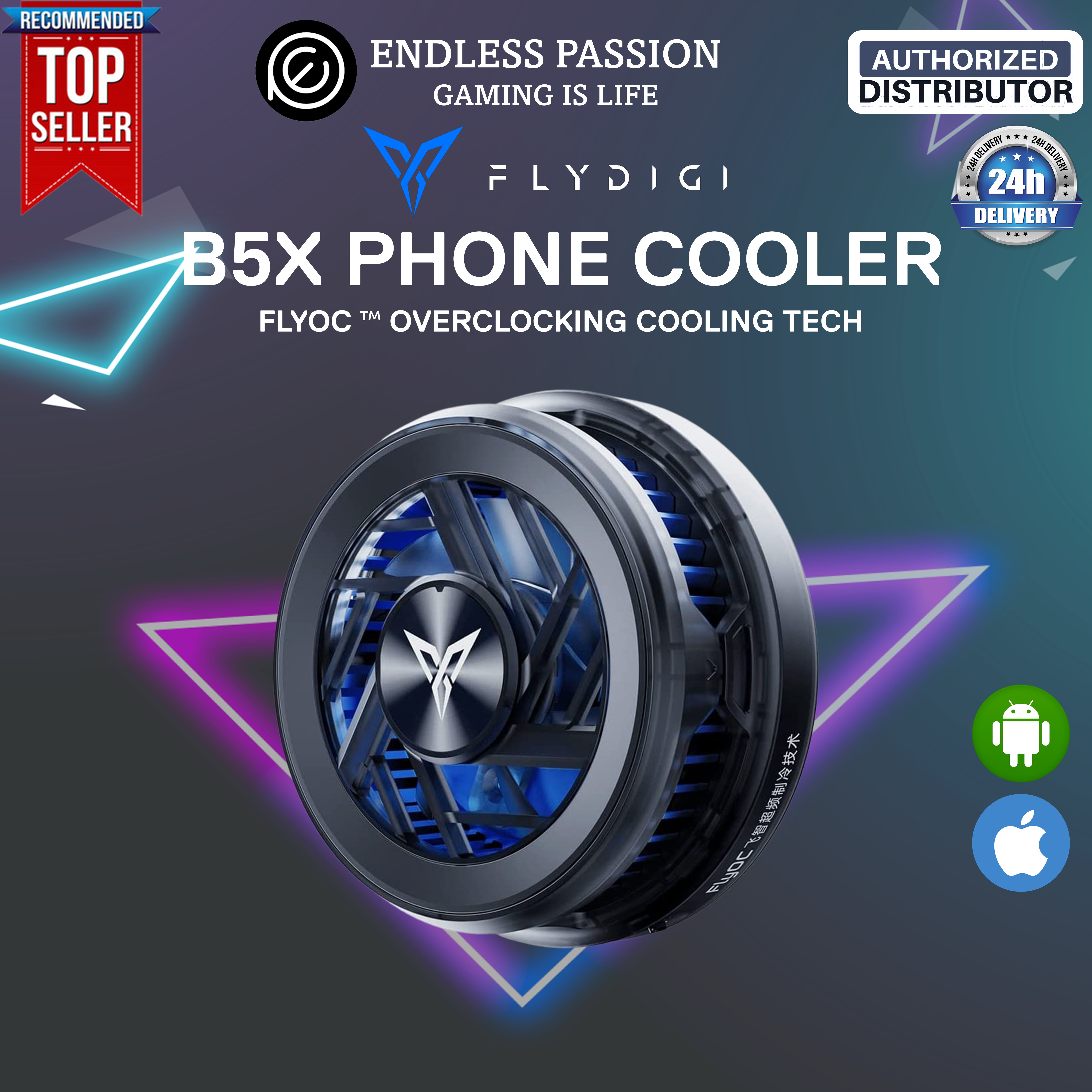 Flydigi B5X Magnetic Cell Phone Cooler, Upgraded 10-15W Higher Power Intelligent Frequency Conversion Temperature Control, Larger Cooling Area, Quieter, Portable Cooling Fan for Phone/ Tablet/ Ipad