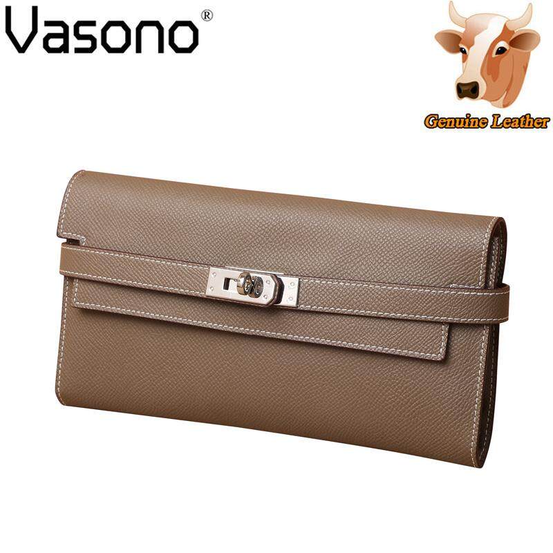 Vasono High Quality Italian Imported Genuine Cow Leather Epsom Birkin Long Clutch Wallet Women Purse Money Clip Holder