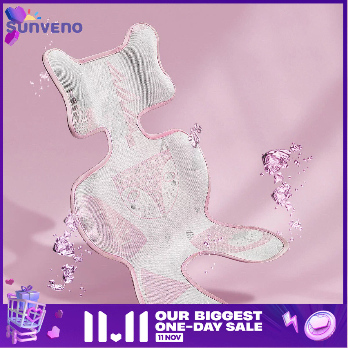 Sunveno Baby Stroller Accessories Comfortable Cool Baby Stroller Liner General Seat Cushion Kids Pushchair Cushion Stroller Pad (Pink)