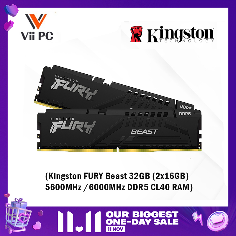 Kingston FURY Beast 32GB (2x16GB) 5600MHz/6000MHz DDR5 CL40 DIMM - Black