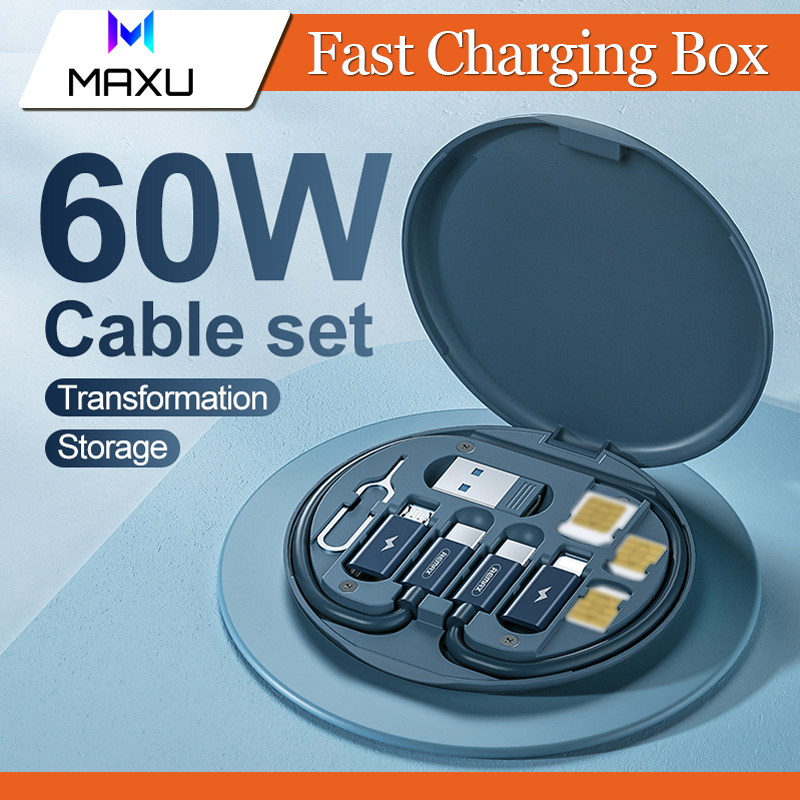 5 In 1 60W Fast Charging Data Cable Storage Box Multi-function Mobile Phone USB Type C Charge Line Organizer Case with Recover Card Pin