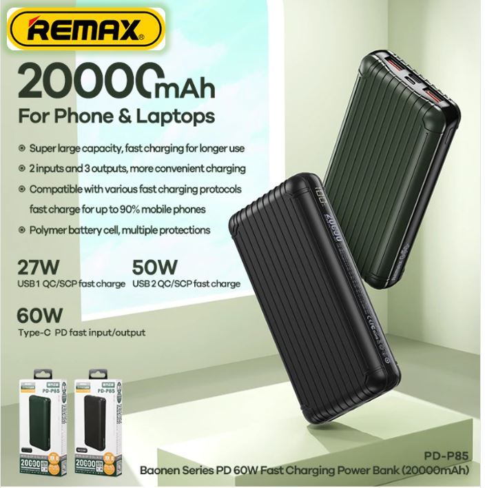 [SG Local Stock] REMAX PD-P85 20000mAh 60W Laptop Power Bank Baoneng Series PD 3.0 QC3.0 Fast Charge Quick Charge Travel Powerbank