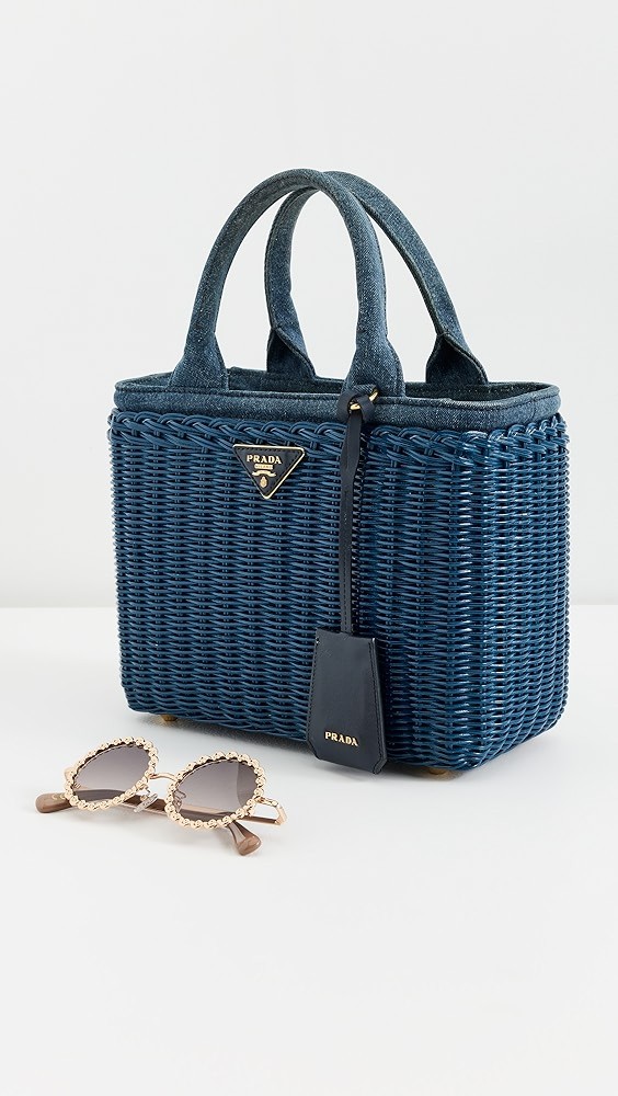 Prada Raffia Straw Denim Handbag