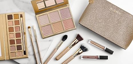 Sigma Beauty Ambiance Complete Collection - 14 Buttery Eyeshadow Powders, Highlighter Palette with 6 Metallic Highlighters, 2 Hydrating Lip Gloss, & 5 Makeup Brushes - Full Makeup Set